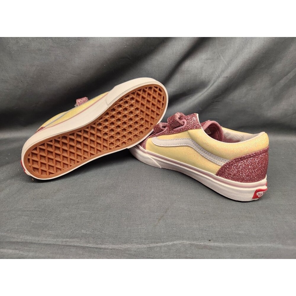 Vans Girls Old Skool V Sneakers Glitter Two-Tone Hook And Loop Size 3 NEW IN BOX - Picture 2 of 11